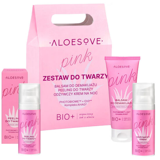 Aloesove Pink Face Set - make-up remover balm 75ml + peeling 50ml + night cream 50ml